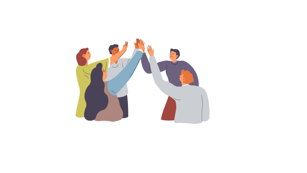 Team of colleagues smiling and high-fiving