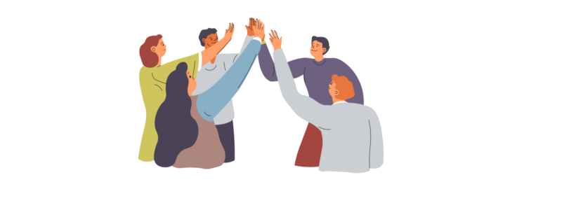 Team of colleagues smiling and high-fiving